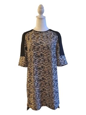French Connection Black and Cream Textured Midi Dress